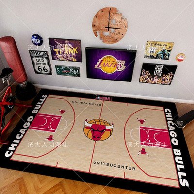 湯大人NBA籃球場主題地毯臥室床邊毯湖人地墊個性男生潮牌客廳80*120cm(599)