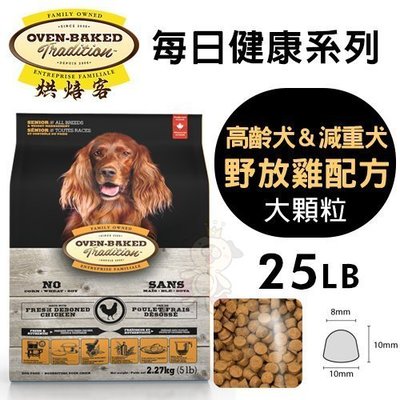【免運】Oven Baked烘焙客 高齡犬減重犬-野放雞(大顆粒)25LB·犬糧