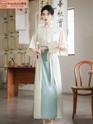 【精選好物】2023夏季新中式國風日常改良立領襯衫提花馬面長裙兩件套禪茶服女