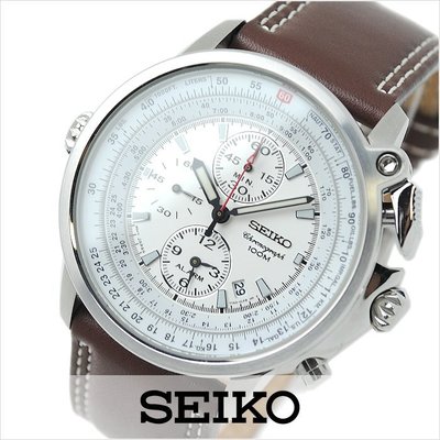 【金台鐘錶】SEIKO 精工  飛行計時碼表系列 白面  咖啡色皮帶 SNAB71 SNAB71P1