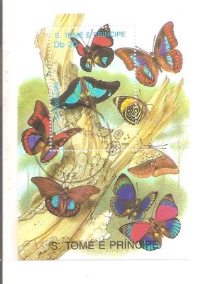 【流動郵幣世界】聖多美1989年蝴蝶銷印票小型張(1)