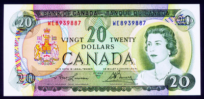【鑒 寶】（外幣收藏） 加拿大紙幣 1969年20元 (少見年版)全新UNC品中的上品GEM UNC品 MYZ558