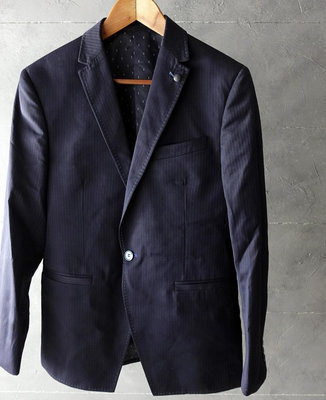 義大利品牌 SST&C 深藍條紋 羊毛混紡 合身版 休閒西裝外套 48A