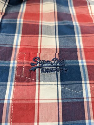 Superdry 紅色藍色白色格紋短袖襯衫