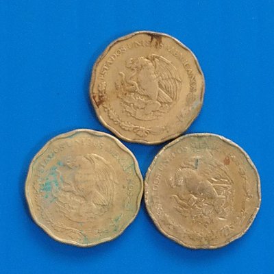 【大三元】美洲錢幣-墨西哥1992年50分錢幣3枚~鋁青銅重4.39g直徑22mm(7)