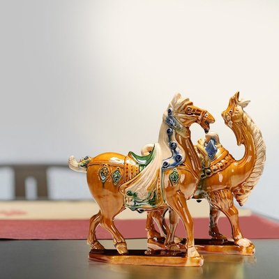 下殺 博藝萱唐三彩絲綢之路中式陶瓷馬駱駝擺件藝術品家居客