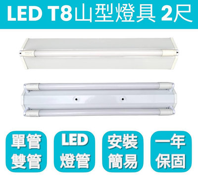 綠照明【LED T8山形日光燈】T8-2尺雙管 / 山型燈具 / 有保固 / LED T8燈管 / 山型 吸頂燈