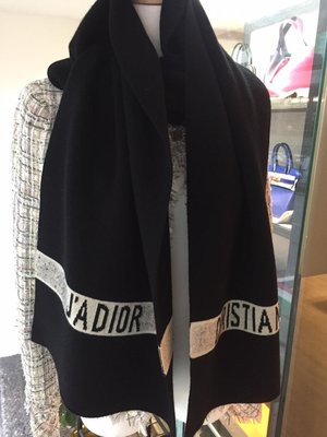 典精品名店 Christian Dior 迪奧 真品 黑色 J’Adior Scarf  圍巾 披肩 現貨