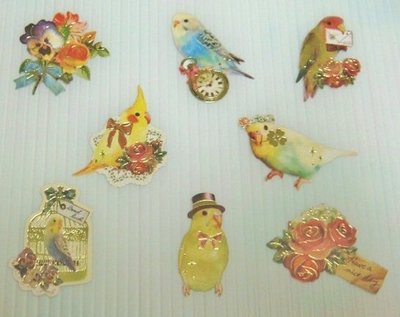 日本 Flake Stickers 小鳥 箔押貼紙(8枚)