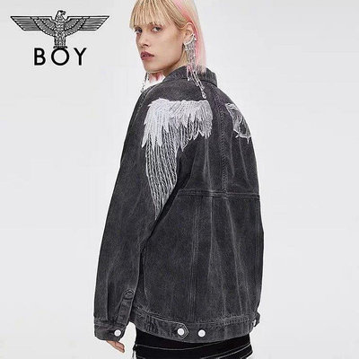 【雯雯代購】頂級 BOY LONDON 最新款重工白線老鷹雙翅膀刺繡水洗做舊牛仔夾克外套B203NN