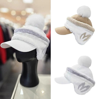 現貨 秋冬款韓國高爾夫球帽保暖毛絨帽golf毛球可單獨護耳罩鴨舌有頂帽