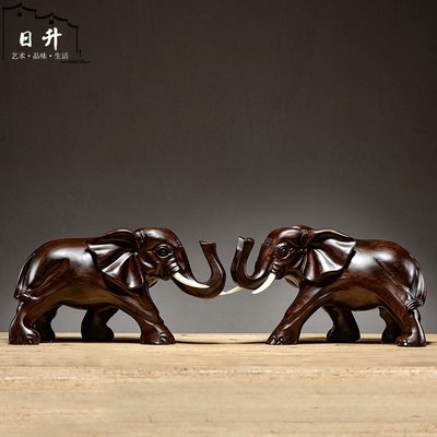 【熱賣下殺】黑檀木雕大象擺件一對實木招財象客廳裝飾品風水鎮宅紅木工藝品