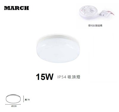 好商量~MARCH LED 15W IP54 吸頂燈 防水 防塵 陽台燈 浴室燈 廁所燈 1-2坪 全電壓