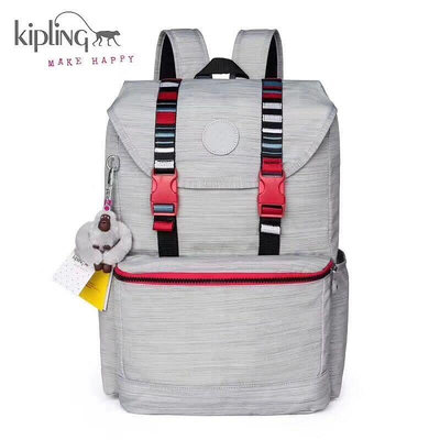 小Z代購#Kipling 猴子包 新款 亞麻灰 k14334 多用輕量雙肩後背包 防水  大號