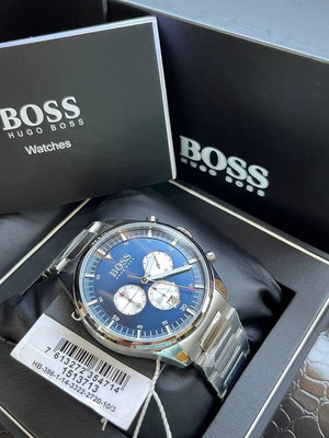 HUGO BOSS Pioneer 藍色面錶盤 銀色不鏽鋼錶帶 石英 三眼計時 男士手錶 1513713