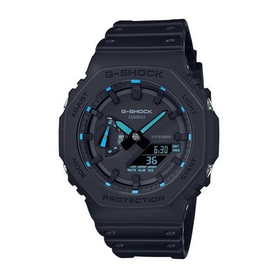 全新台灣卡西歐公司貨CASIO G-SHOCK系列 酷黑霓虹 藍 八角形錶殼 GA-2100-1A2 一年保固
