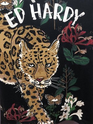 亞軒潮店 潮款現出Ed Hardy 潮流新款花卉植物印花燙鉆金錢豹純棉圓領短袖男款T恤