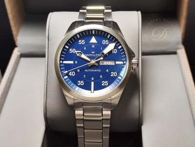 【低調的奢華】漢米爾頓 HAMILTON 卡其航空 藍色面盤 大錶徑42mm 自動上鍊 僅拆錶節~原廠盒單 2024AD