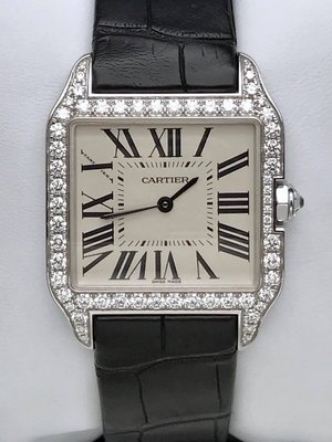 重序名錶 Cartier 卡地亞  Santos 山度士 白K金原鑲鑽 小型款 WH100251 石英女用腕錶