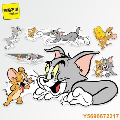布袋小子有趣的貼紙 可愛 卡通 大張搞笑貓和老鼠車貼可愛門裝飾劃痕遮擋卡通防水頭盔充電寶貼紙