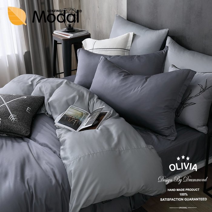 【OLIVIA 】MOC莫代爾棉 / 標準單人床包枕套兩件組 【DR5000 TWINS 藍灰X灰】台灣製