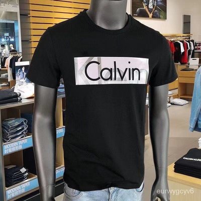 現貨熱銷-Calvin Klein CK專櫃同款夏季純棉短袖T恤男前後印花時尚韓版Jeans潮炸街 男生女生短袖衣服 情