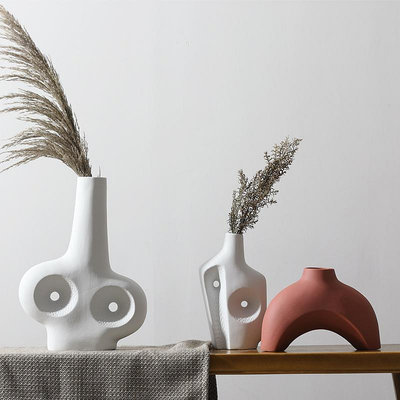 現代簡約幾何侘寂風陶瓷擺件客廳桌面裝飾樣板房間軟裝擺場飾品