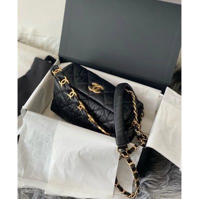 【二手】Chanel Hobo Bag AS2479 2021春夏 盒子包 手提包 黑色 粉色 羊皮 金鏈