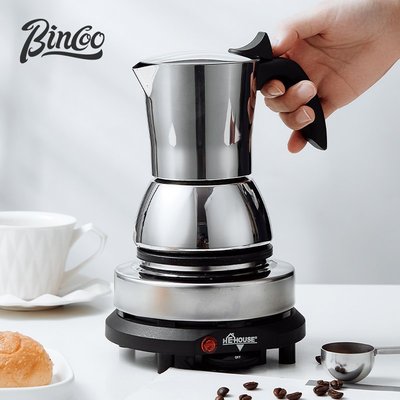 【熱賣精選】Bincoo不銹鋼摩卡壺煮咖啡意式摩卡萃取壺戶外咖啡壺套裝加熱爐架