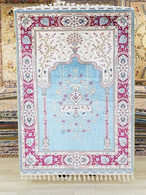 米可家飾~天匠107x150cm手工真絲波斯地毯蠶絲地毯出口土耳其藍色手編地毯地毯手工地毯