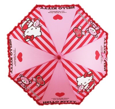 【卡漫迷】 Hello Kitty 童傘 蕾絲緞帶 條紋 小 ㊣版 兒童 雨傘 安全開傘設計 幼兒 三麗鷗 凱蒂貓 雨具