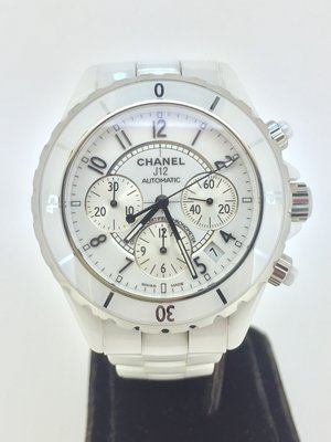 【益成當舖】流當品 寧夏夜市旁 香奈爾 CHANEL J12型 白色陶瓷 三環計時自動機械運動錶