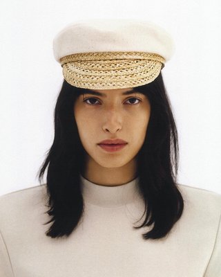 【折扣預購】22春夏正品RUSLAN BAGINSKIY Combined Cap白色棉質米色草編組合報童帽 男孩帽