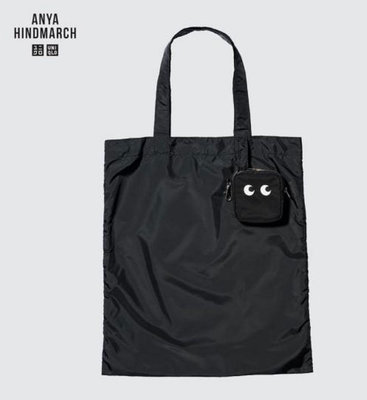 英國Anya Hindmarch x Uniqlo 聯名 摺疊 黑色購物袋 環保手提包 眼睛👀