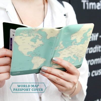 ❅PAVEE❅ 韓國indigo~ World Map Passport Cover 世界地圖 護照套/ 護照夾