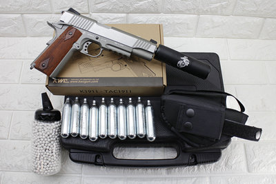 [01] KWC M1911 CO2槍 TAC 刺客版 + CO2小鋼瓶 + 奶瓶 + 槍套 + 槍盒( COLT 45