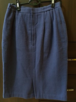 二手 溫暖 毛呢材質 寶藍色 優雅 簡約 前有小開叉 及膝裙 1155
