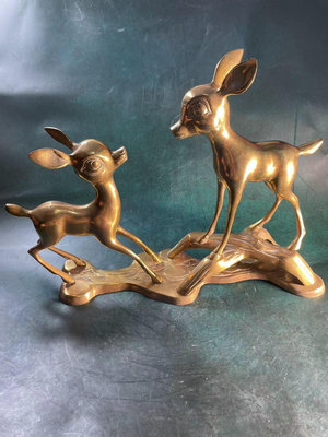 【二手】銅器 純銅小鹿 小鹿銅雕 動物銅雕 銅雕像擺件 銅雕像 裝飾 銅器 擺件 老貨 【華品天下】-360