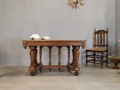 【卡卡頌  歐洲古董】19世紀 法國 溫潤橡木實木雕刻 餐桌 書桌 工作桌 古董桌 t0418 ✬
