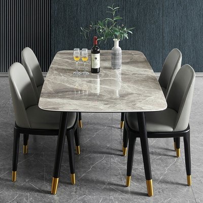 進口巖板餐桌意大利灰亮光餐桌椅組合北歐輕奢現代簡約小戶型飯桌促銷