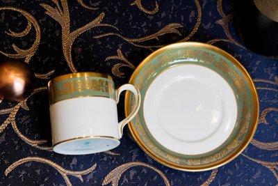 【旭鑫】Crown Staffordshire - Landsdowne 綠金邊 英國 骨瓷 瓷器 咖啡杯 E.48