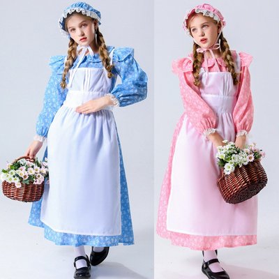 萬圣節可愛粉色藍色長袖連衣裙童裝夢幻仙境愛麗絲洛麗塔cos服裝