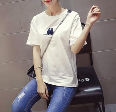 FINDSENSE MD 韓國時尚 女 寬鬆 卡通印花 圓領T恤 短袖T恤 上衣