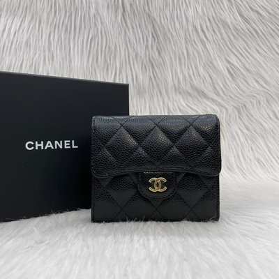 Chanel AP0231 黑荔枝皮 金釦 零錢包 coco短夾 皮夾