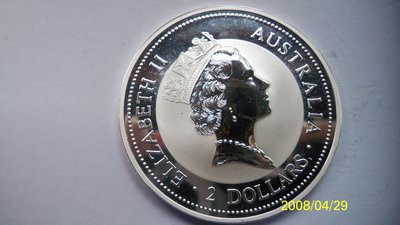 澳大利亞英國女王,1996年2元銀幣2盎司.全新.