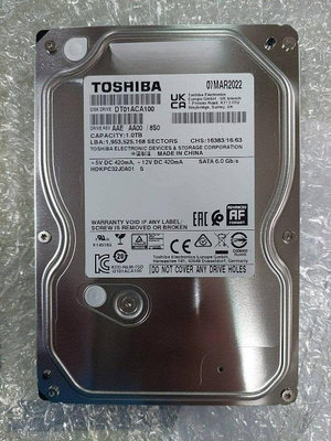 TOSHIBA 東芝 1TB 3.5吋 桌上型硬碟 DT01ACA100 SATAIII 7200轉 組裝電腦 裝機碟 資料碟