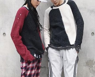 FINDSENSE Z1 韓國 時尚 潮 男女情侶穿搭 拼色色 下擺破碎 毛衣 針織襯衫 外套