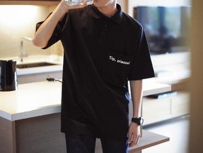 FINDSENSE MD 韓國 潮 男 時尚 翻領 大口袋字母印花 POLO衫 短袖T恤 特色T恤
