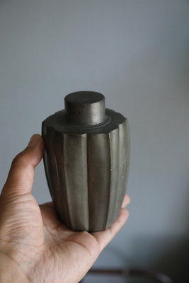 日本回流老錫罐瓜棱形茶葉罐大尺寸