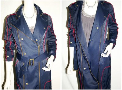 kaepa深藍色 紅色俐落線條 英式風格帥氣修長造型 長大衣外套 長風衣